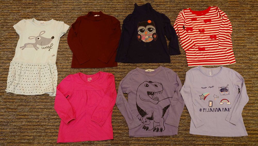 110/116: 6 x bluzka z długim rękawem + tunika / stan dobry