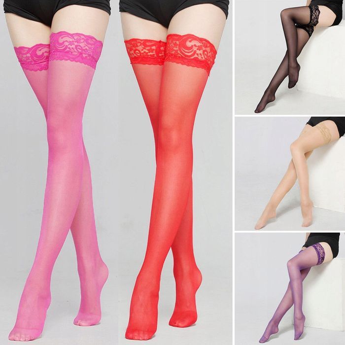 Seksowne pończochy gładkie z koronką czarny