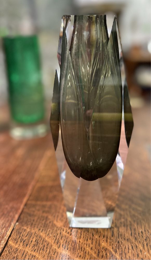 Wazon szklany sommerso Echt Kristall Murano zielony dymiony 99
