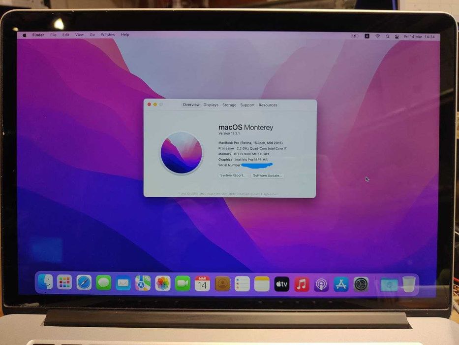 Apple MacBook Pro 15" Core i7 / SSD 256GB / RAM 16GB (Model: A1398)