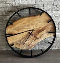 Zegar w stylu loft - jesion z czarną żywicą 50 cm
