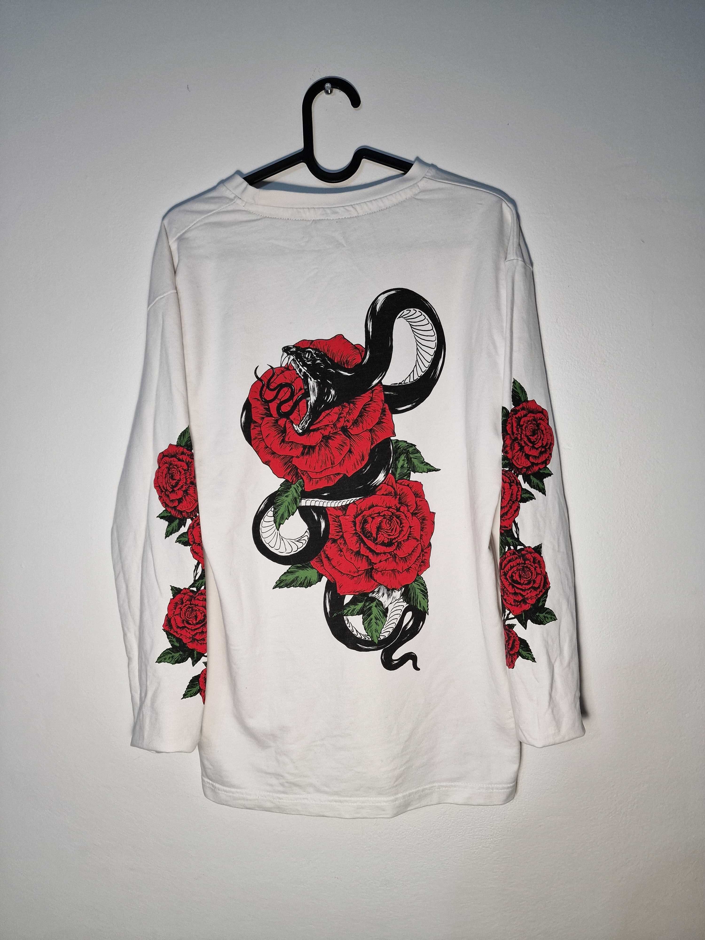 Longsleeve Cropp Biały z Różami XS We Used to be Heores