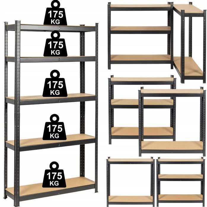 Metalowy REGAŁ MAGAZYNOWY Do Garażu Warsztatu Piwnicy CZARNY - NOWY