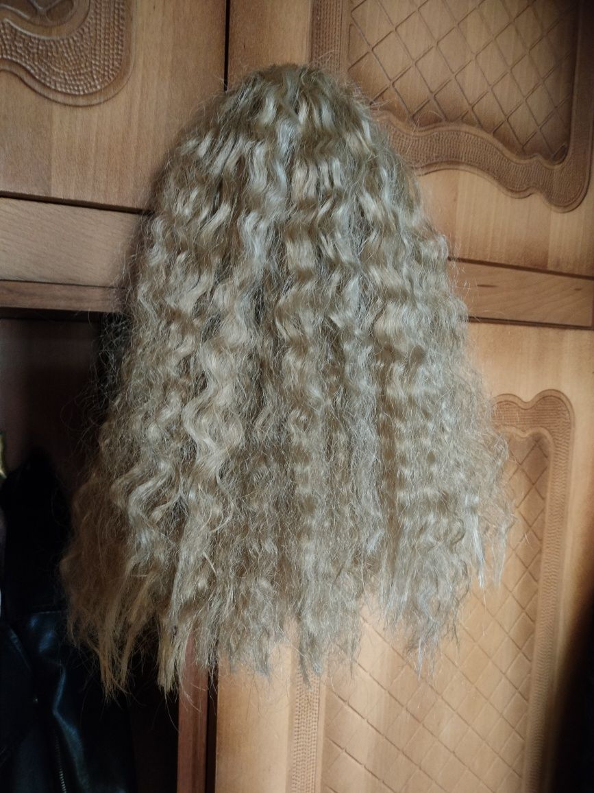 Хвост накладной из волос  на крабе блонд шиньон