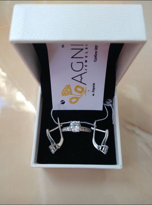 Срібні сережки Конго Пусети Серьги гвоздики Кольцо Цепочка 925° Родий