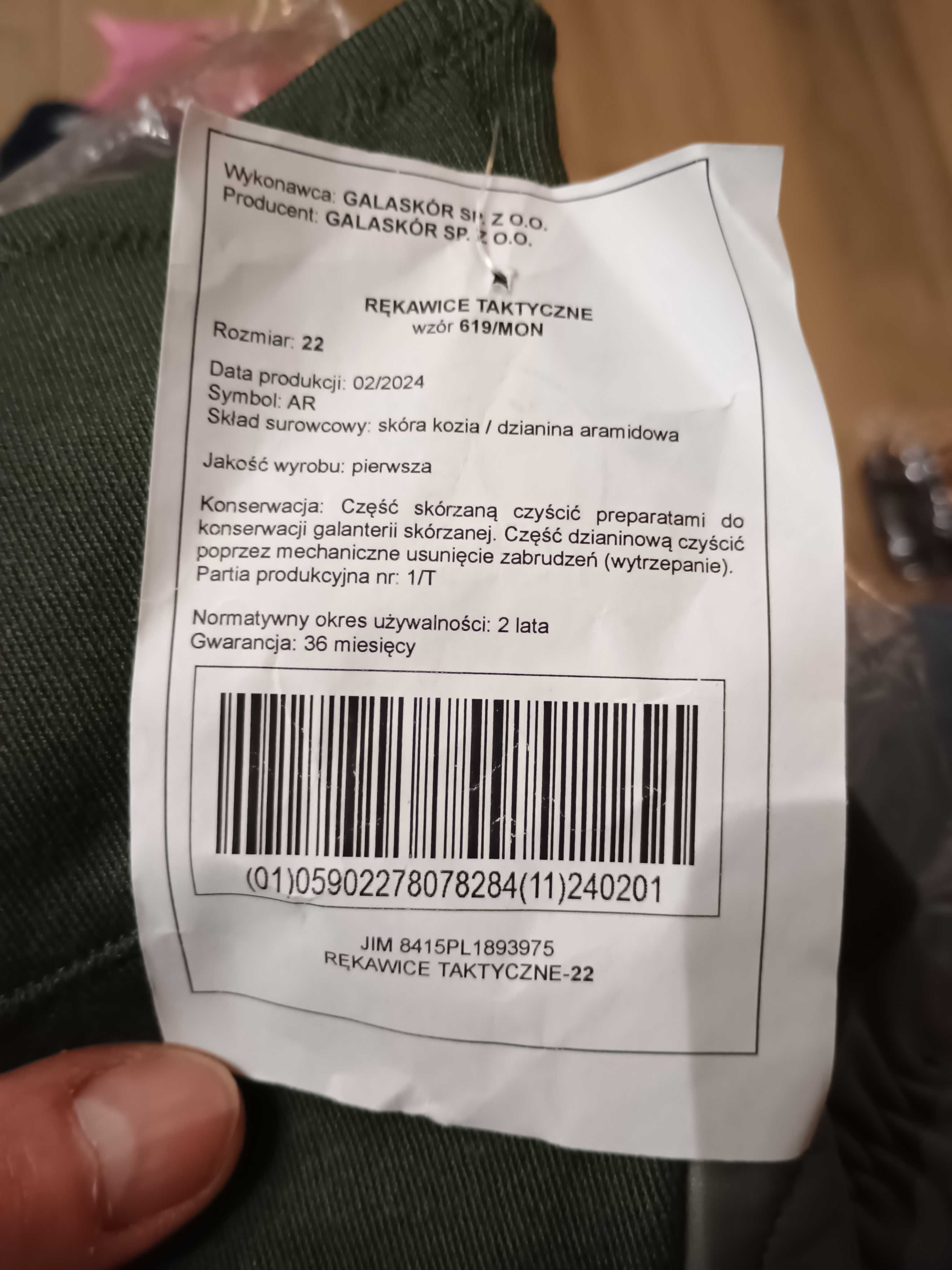 Rękawiczki taktyczne zielone wzór 619/MON rozmiar 22