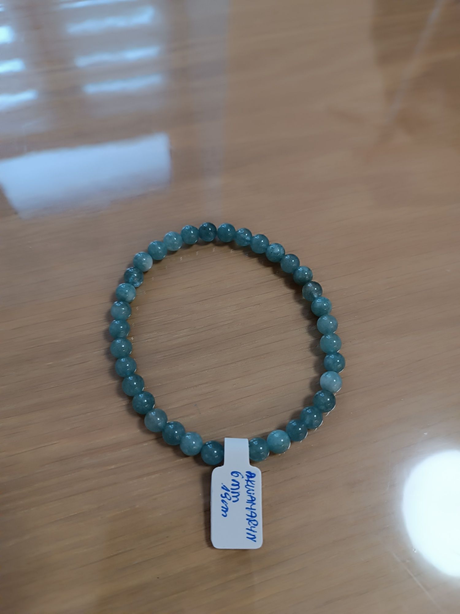 Bransoletka z kamieni naturalnych akwamaryn niebieski 6 mm 19 cm