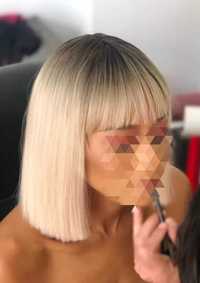 Peruka chłodny blond bob ombre długa grzywka NATURALNY efekt