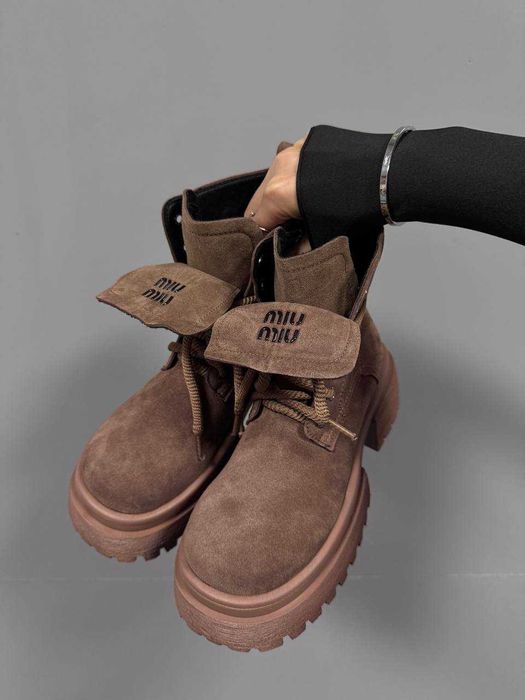 Черевики MIU MIU Boots Brown Fleece / черевики Міу Міу Бутс коричневі