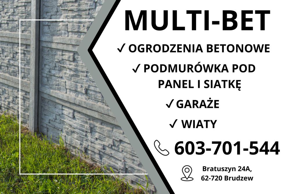 Płot betonowy, przęsło betonowe, wiaty, ogrodzenie betonowe