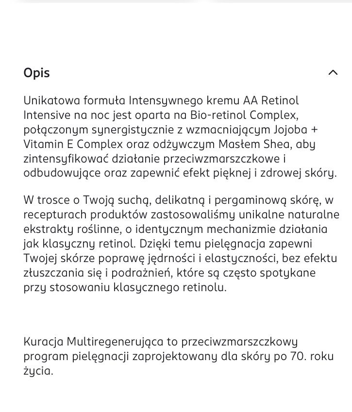 Bio Retinol intensive kuracja multiregenerująca 70+
