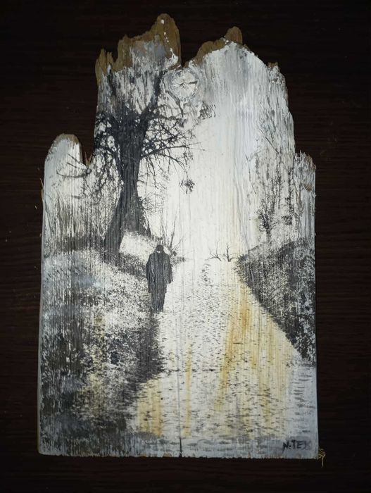 Obraz ręcznie robiony na korze drzewa -UNIKAT