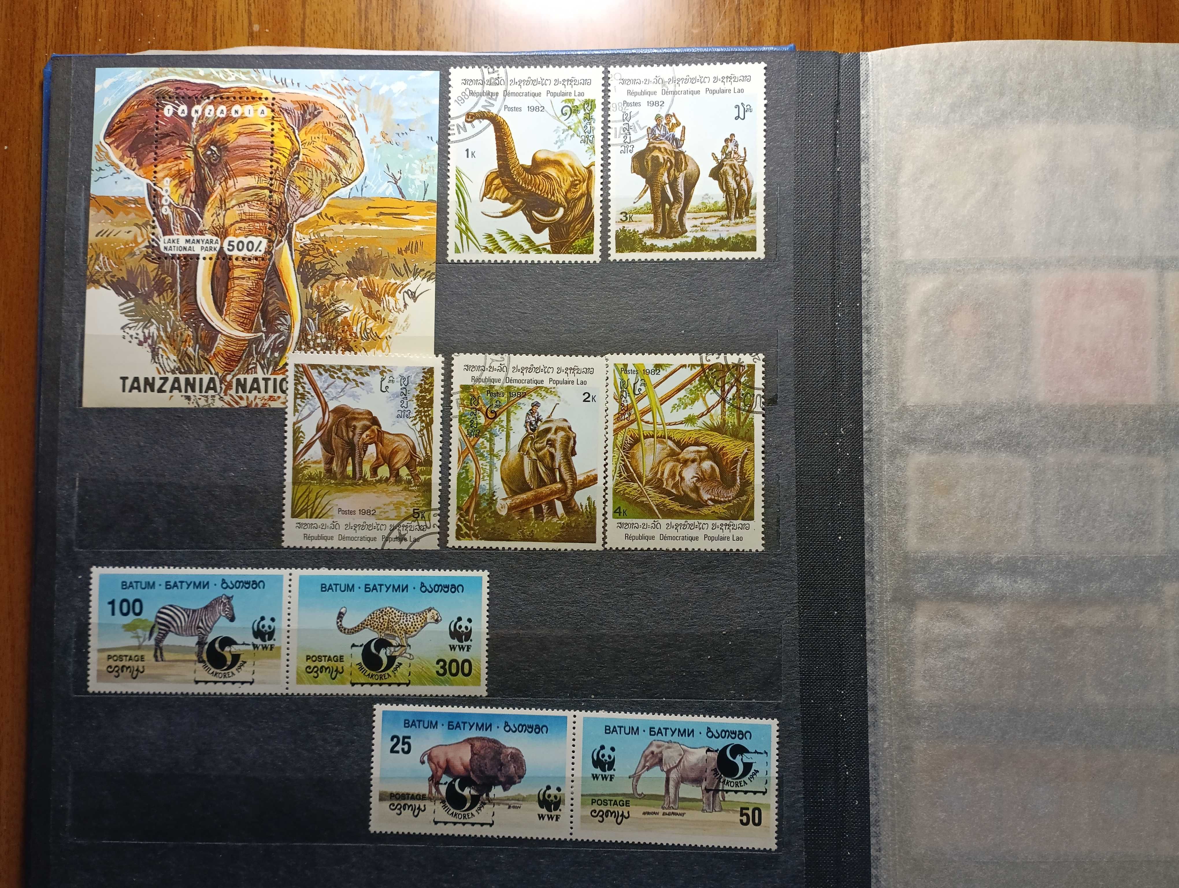 марки блоки фауна львы слоны крокодилы