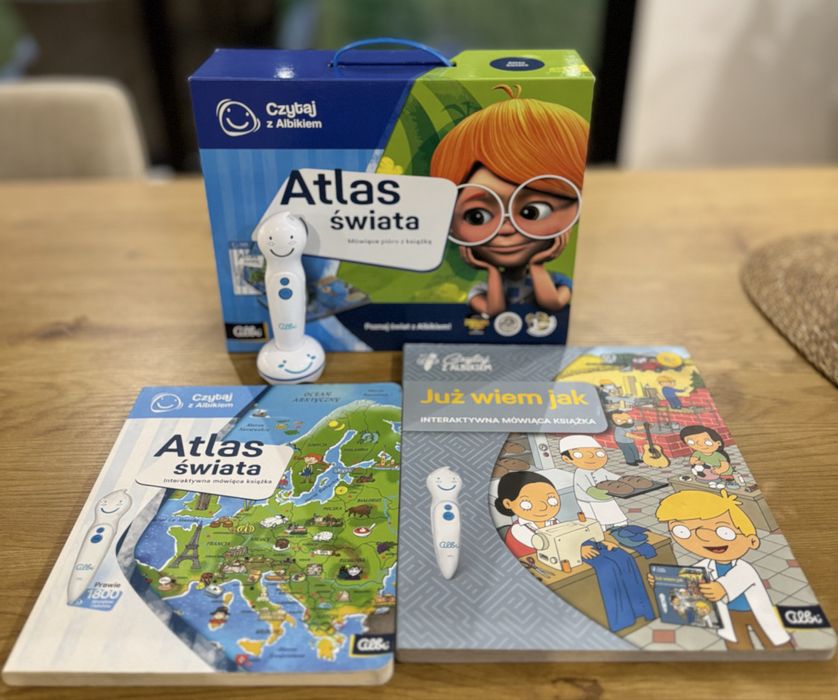 Czytaj z Albikiem pióro, Atlas świata i ksiażka już wiem