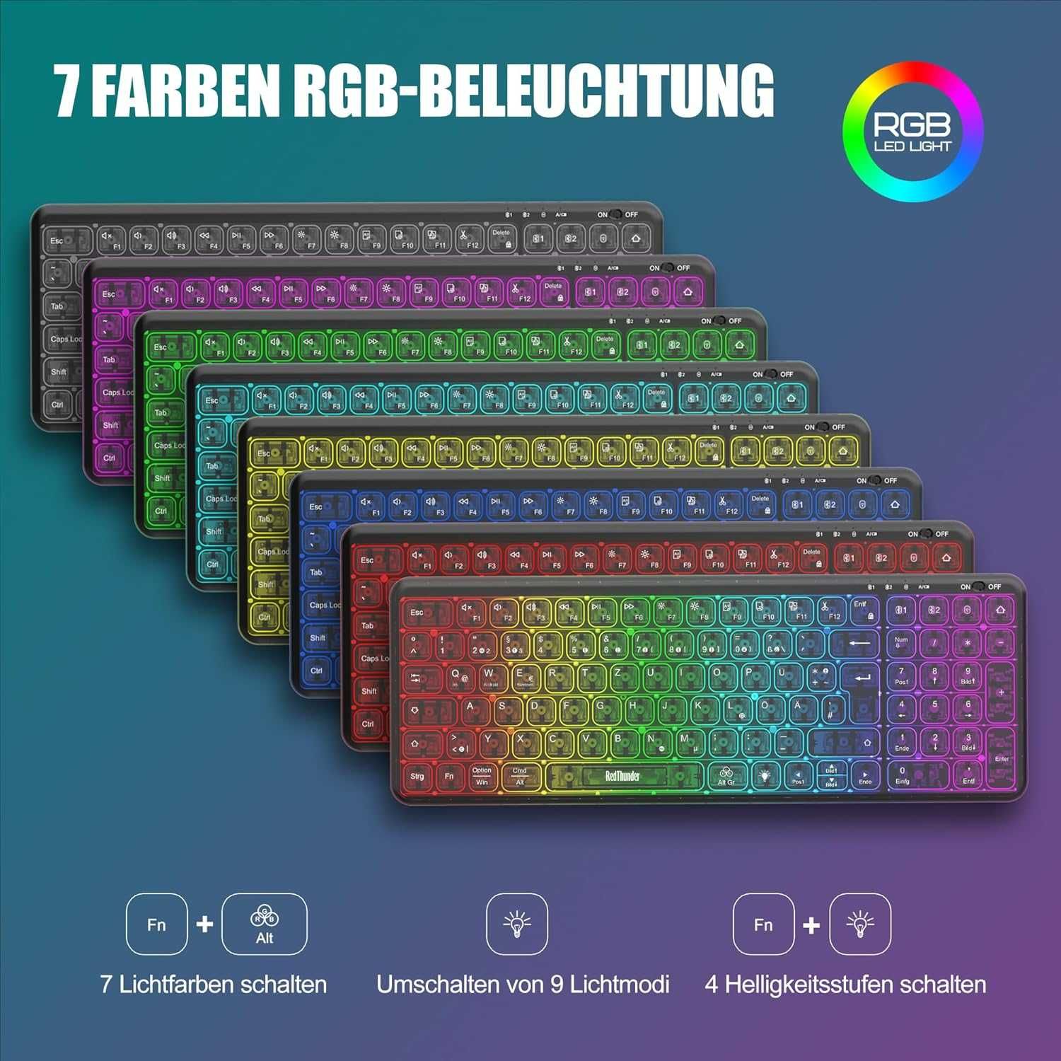 RedThunder K30 Slim bezprzewodowa klawiatura niemiecka