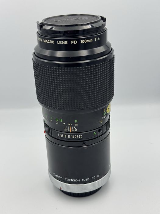 Canon Fd 100 macro 1:4 Mint + Canon Tube 50 Zestaw