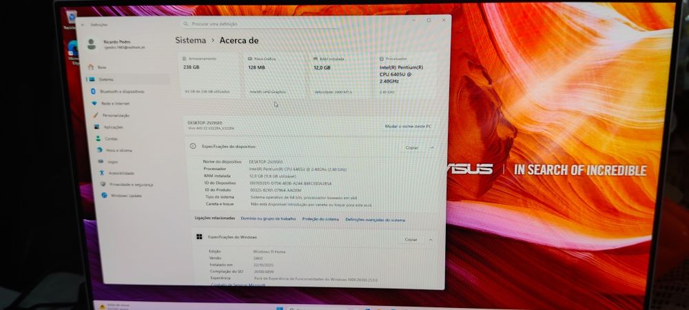 ASUS 22" All in One V222FA 10 geração, 12GB, 256GB