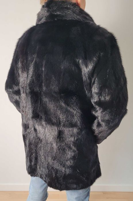 futro naturalne rozm. 40 nutria czarne krótkie z kołnierzem