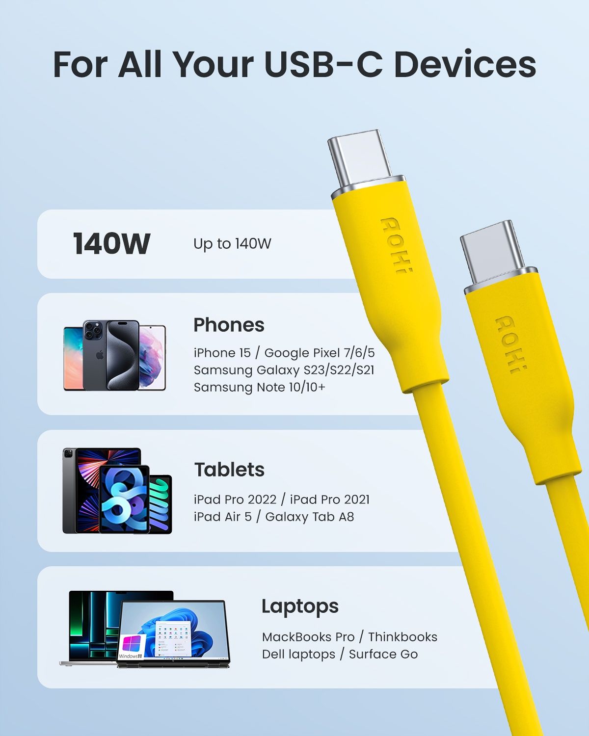 Кабель АОНІ 140 Вт PD 3.1 USB C - USB C