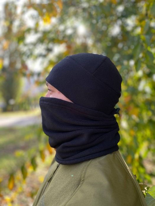 Комплект Флісова Шапка + Баф флісовий. Мультикам піксель  олива чорна