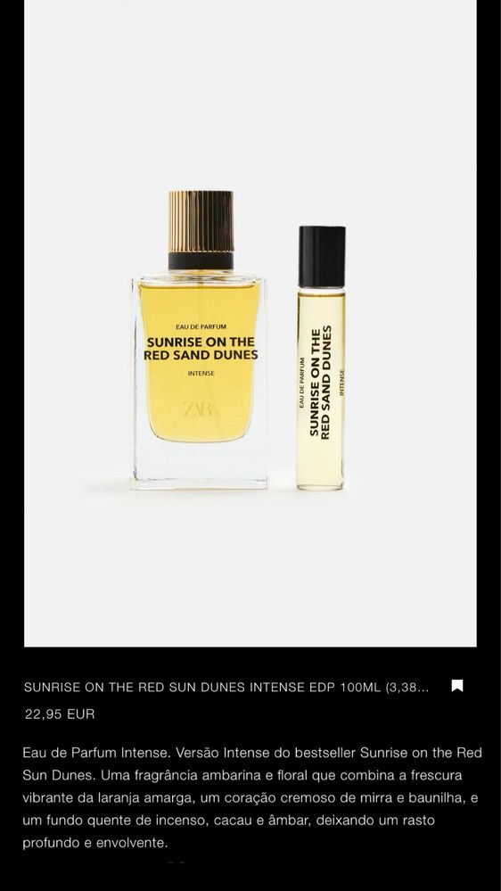 Perfume Sunrise On The Red Sun Dunes Intense EDP 100ML + 20 ML ZARA