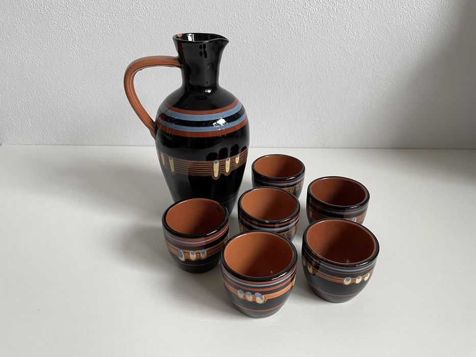 Karafka z 6 kieliszkami, ręcznie malowana