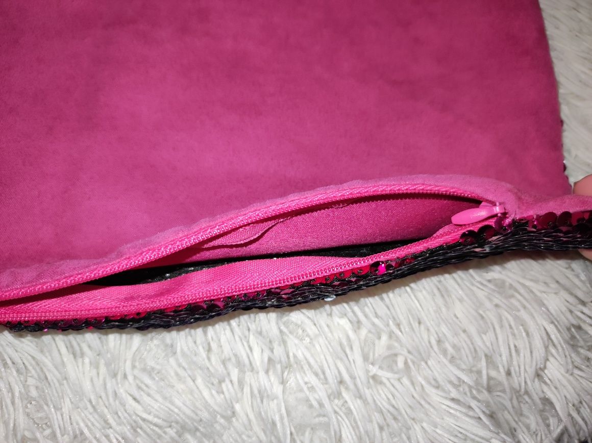Декоративна наволочка подушка антистрес паєтки пайетки рожева срібна