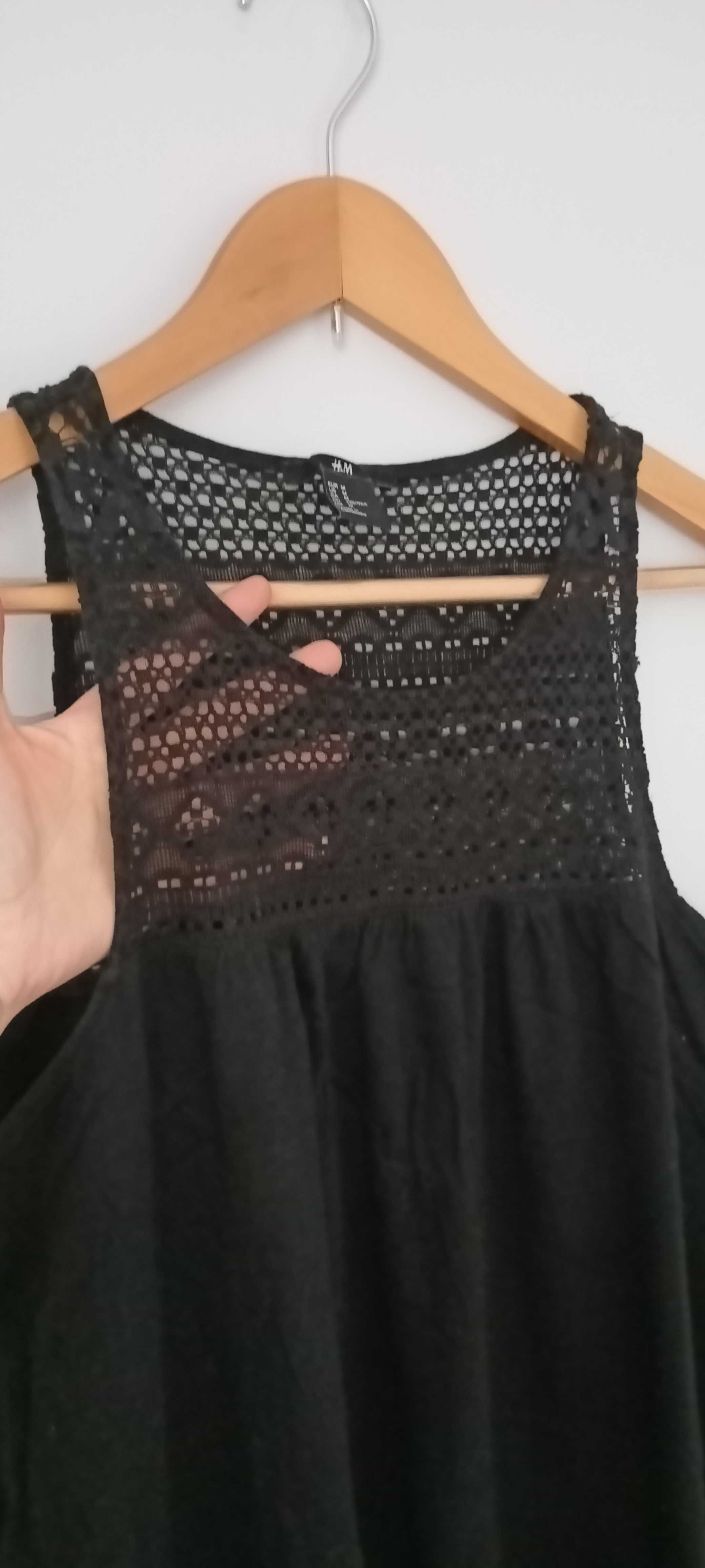 Czarna luźna sukienka z koronką h&m 100% bawełna