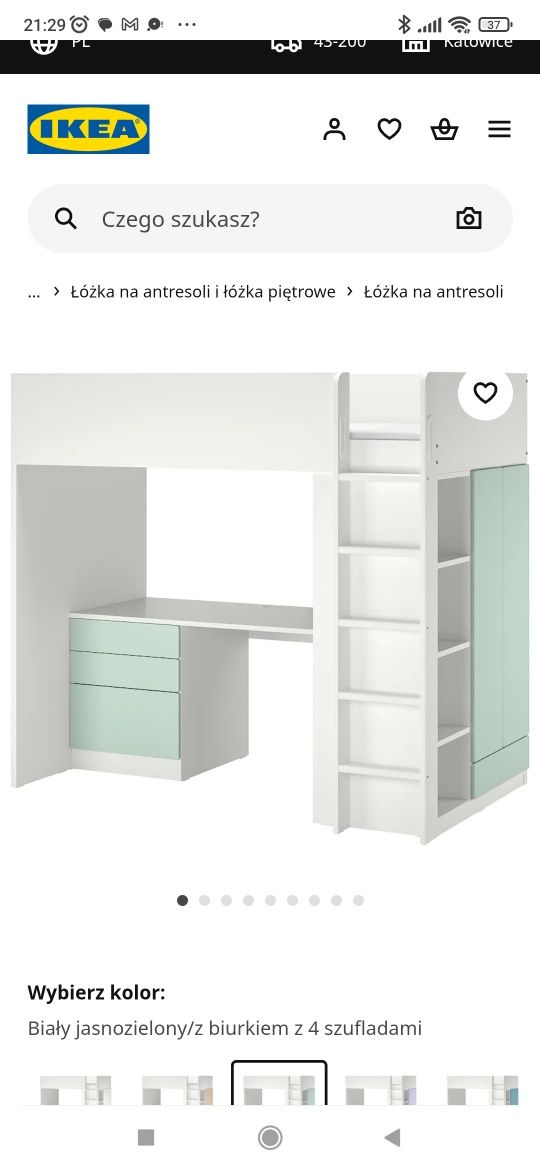 Łóżko piętrowe z biurkiem Ikea smastad