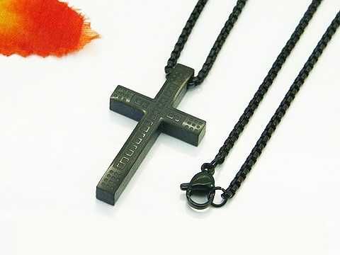 Męski naszyjnik stal chirurgiczna czarny krzyżyk 3D grecki wzorek LM93
