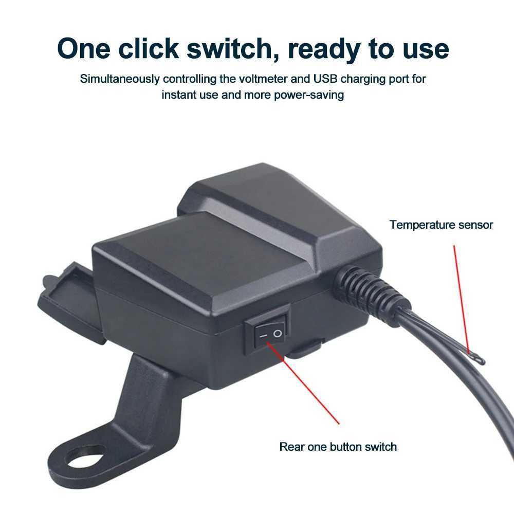 Ładowarka na kierownicę 60W QC3.0  gniazdo USB x 2 Woltomierz