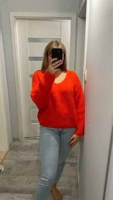Sweterek damski, sweter, bluzka damska, hot red, r L 40, wełna,moher