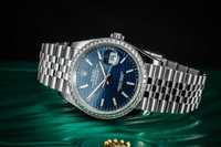 ROLEX DATEJUST 36 z brylantami / 2021 niebieska tarcza Fluted Motif