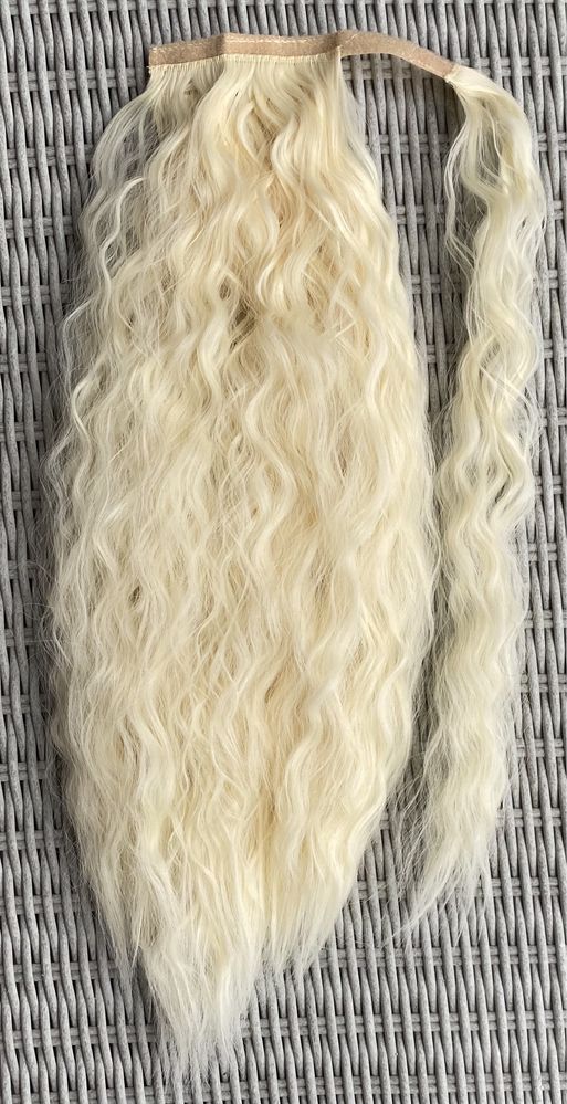 Premium Ultra włosy doczepiane, jasny blond, kucyk, treska, ( 312 )
