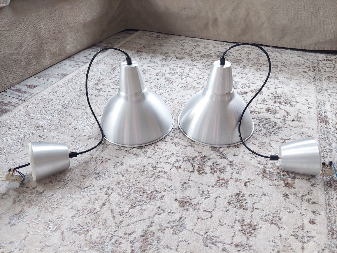 Ikea zestaw, 3 srebrne  lampy sufitowe, średnica 50 i po 25 cm