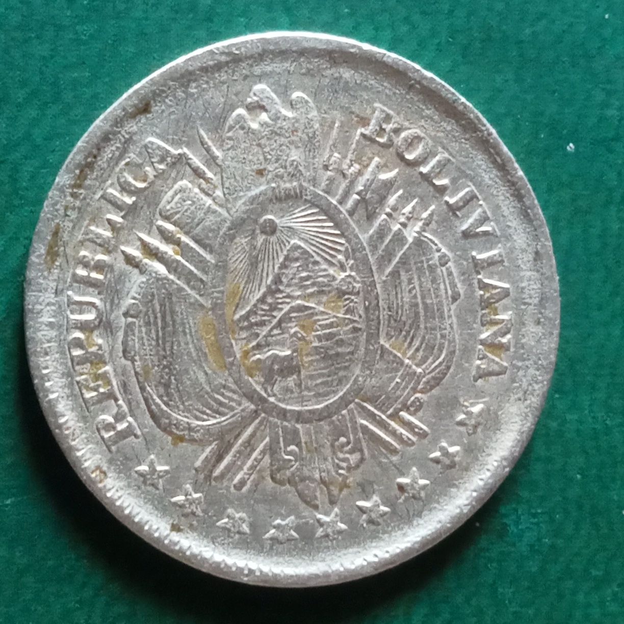 moeda viente cent Bolivia 1890 prata
