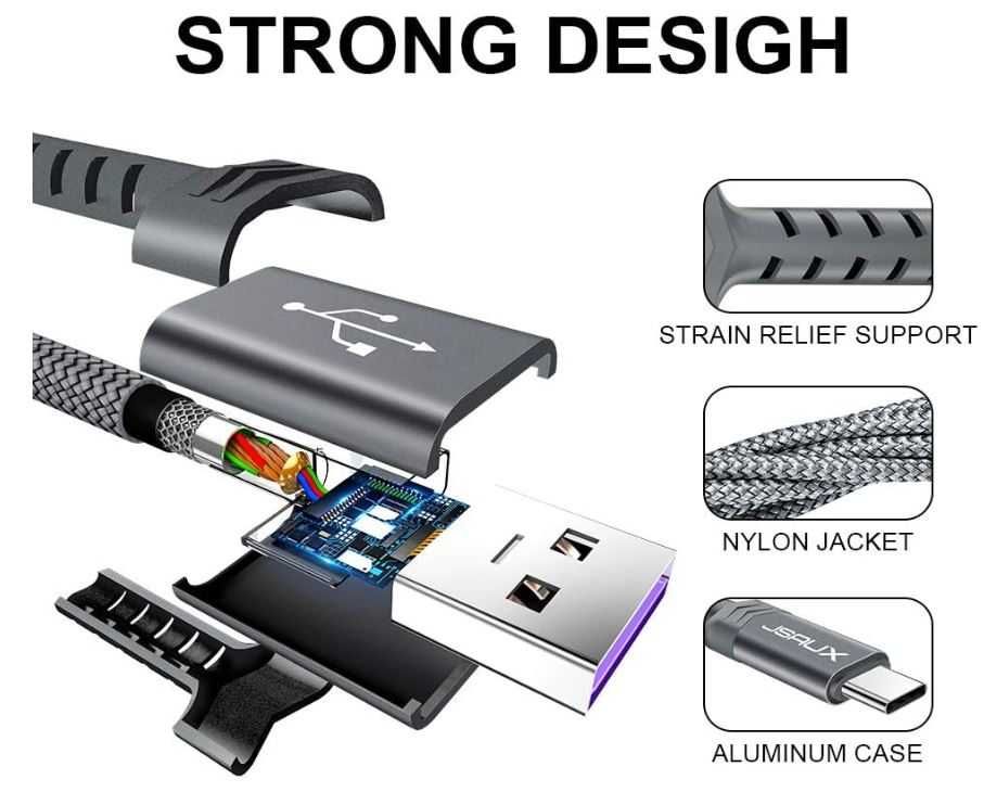Kabel USB C w oplocie JSAUX 1m 2 sztuki kolor szary