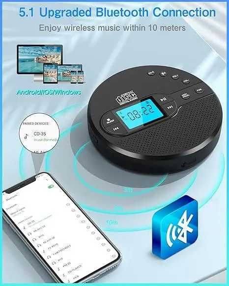Bluetooth колонка / плеєр CD Player CD-35/AUX/USB/акумулятор