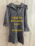 H&M M długi kardigan sweter gruby brązowy owcza wełna do kolan Vintage