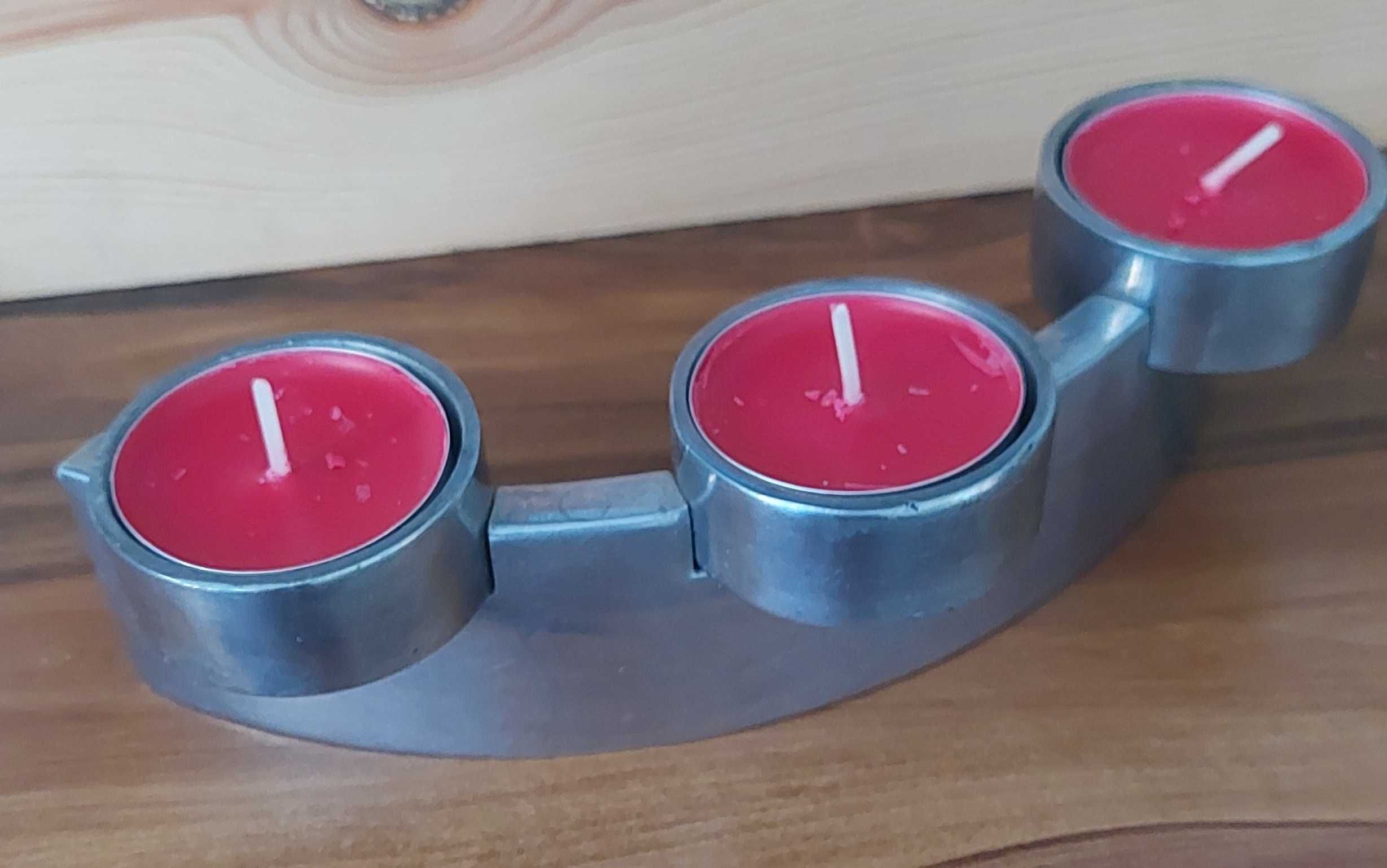 Metalowy, stylowy świecznik na 3 świeczki t-lights