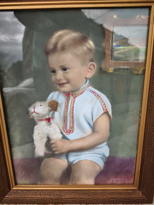 Portret chłopca z pieskiem -pastela-Piotr Gogolewski
