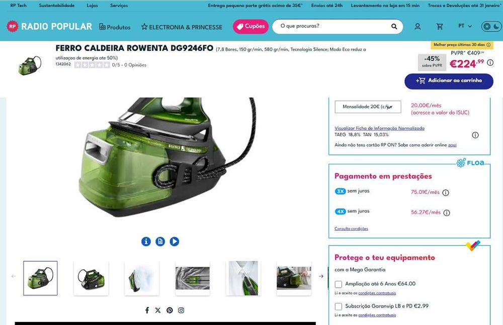 Ferro caldeira ROWENTA novo com garantia