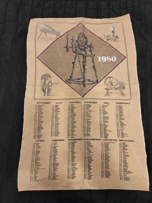 Ścienny kalendarz płócienny rok 1980