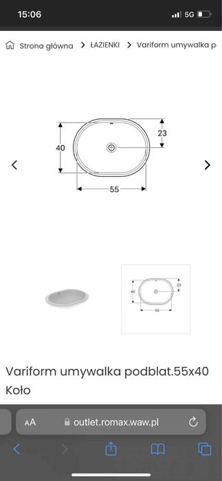 Umywalka podblatowa kolo 55x40 variform