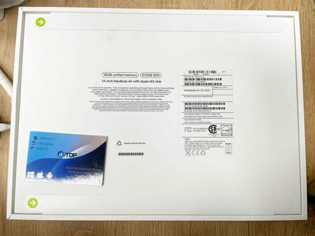 АКЦІЯ MacBook Air 13 2024 Starlight Apple M3 Ram 16Gb/512 МАКБУК Аір М