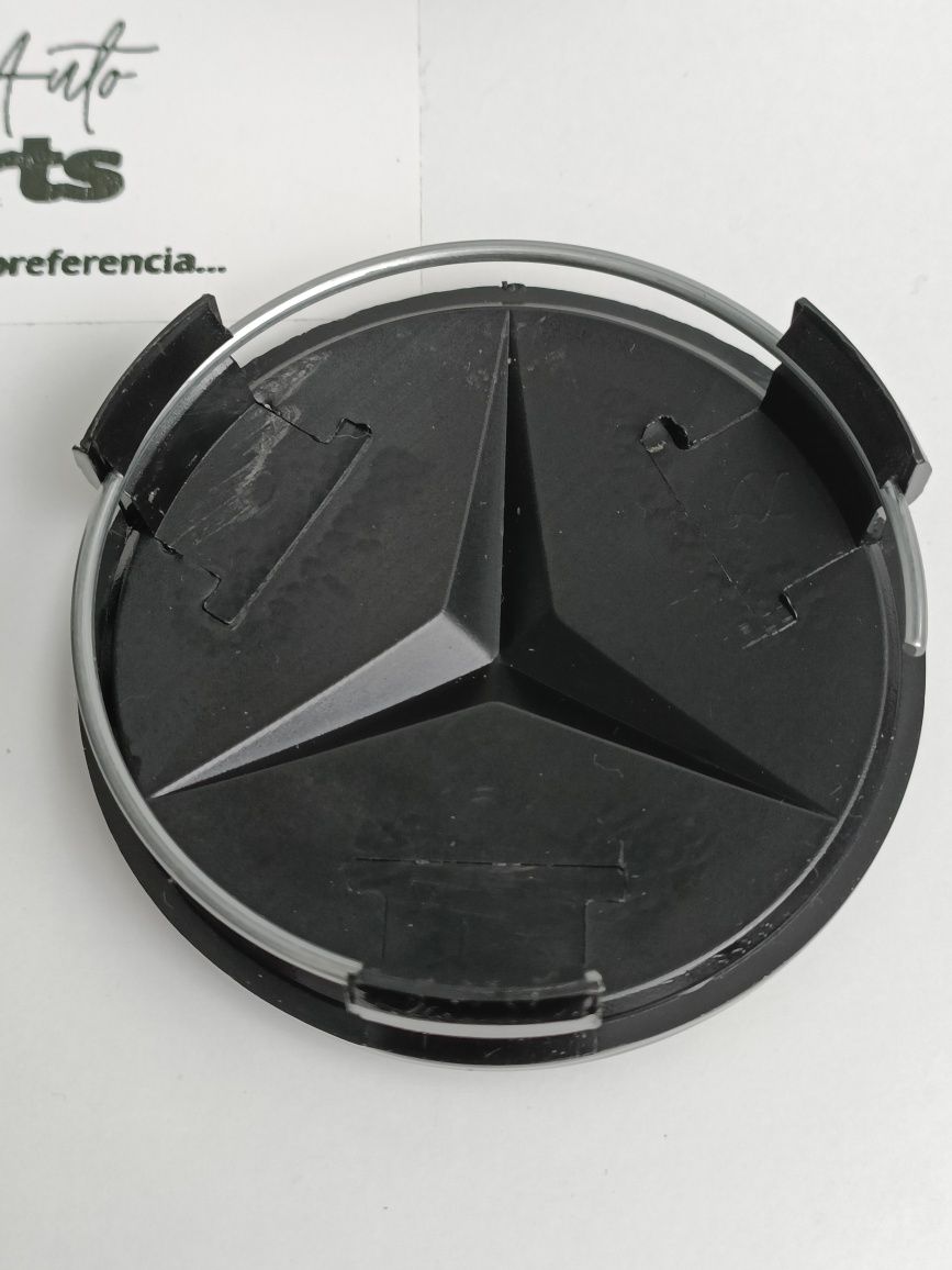 Conjunto 4 Centros de jante Mercedes 75mm "Preto brilhante"