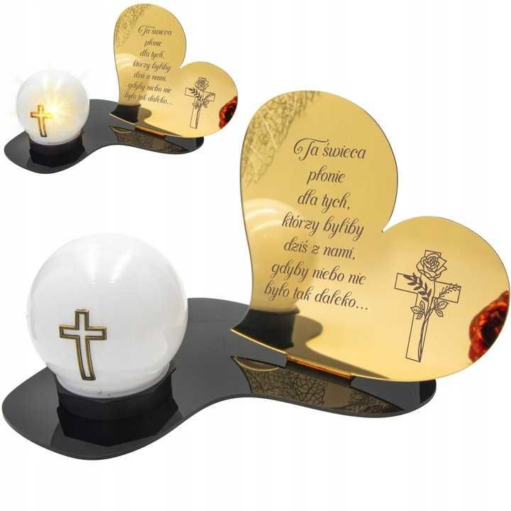 Znicz led statuetka złota na cmentarz grób duża wieczna lampka