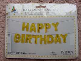 Balony do powieszenia wiszące Happy Birthday złote