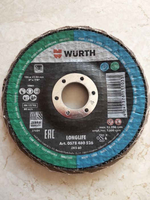 Tarcza lamelkowa do szlifowania stali/nierdzewki  125 Wuhrt