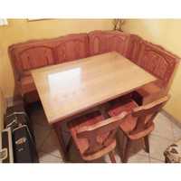Narożnik drewniany kuchenny krzesło 2szt stół + szyba tarasowy